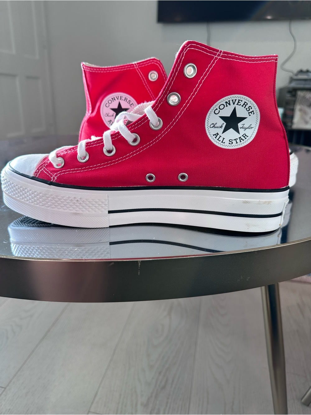 Converse Red High Top Sneakers in Red with Platform Lift White Sole*NEW* W9.5